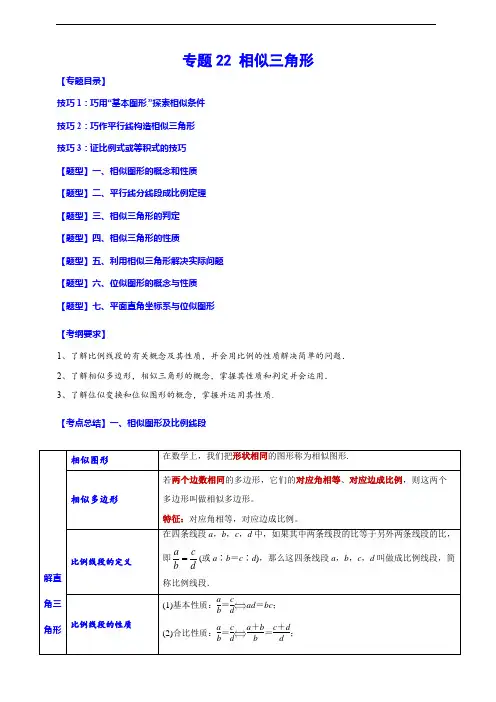 专题22 相似三角形(归纳与讲解)(解析版)
