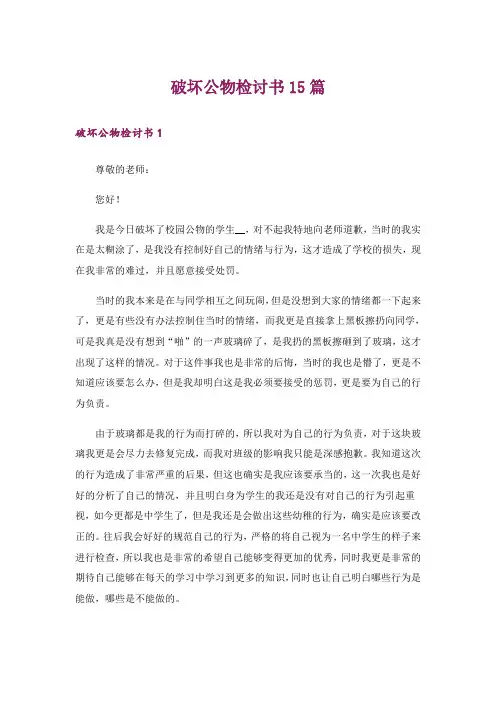 破坏公物检讨书15篇