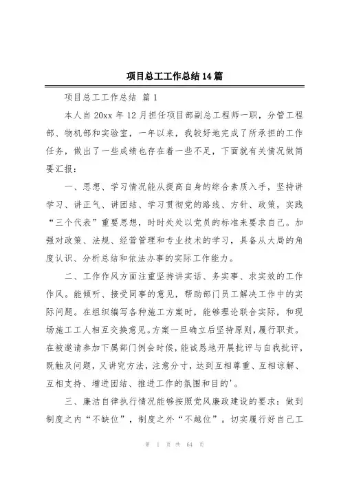 项目总工工作总结14篇