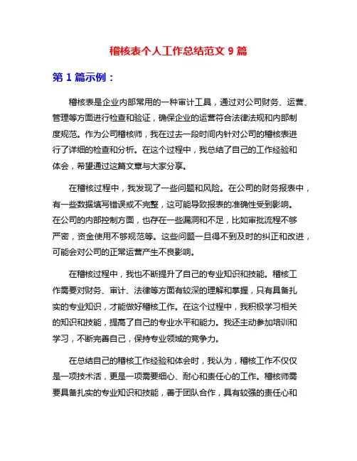 稽核表个人工作总结范文9篇
