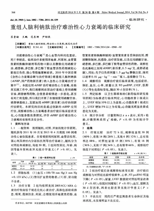 重组人脑利钠肽治疗难治性心力衰竭的临床研究