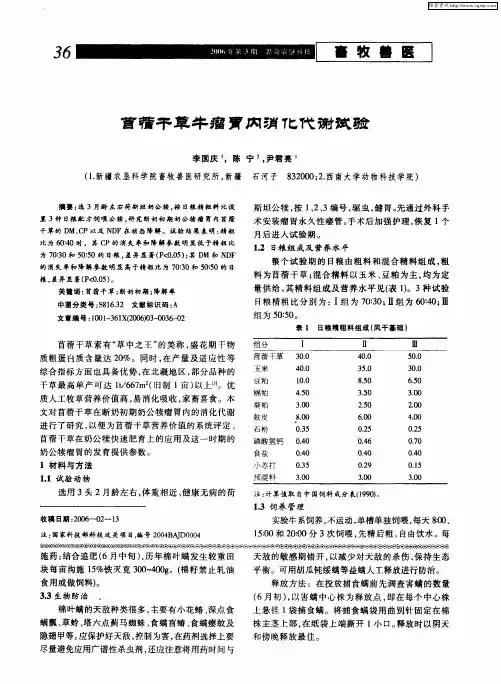 苜蓿干草牛瘤胃内消化代谢试验