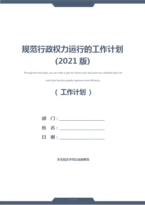 规范行政权力运行的工作计划(2021版)