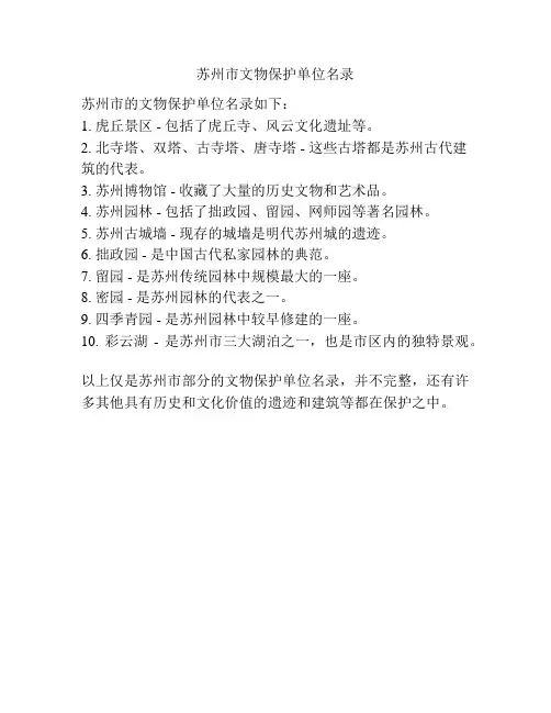 苏州市文物保护单位名录