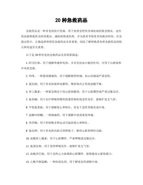 20种急救药品