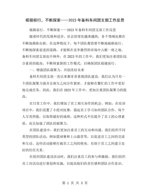 砥砺前行,不断探索——2023年备料车间团支部工作反思