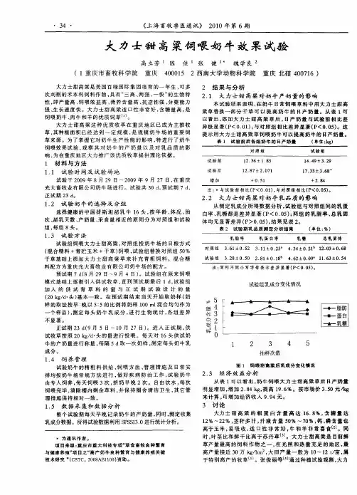 大力士甜高粱饲喂奶牛效果试验