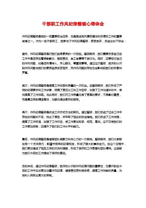 干部职工作风纪律整顿心得体会