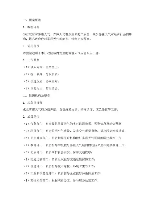 雾霾天气应急预警预案模板