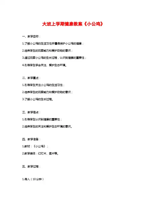 大班上学期健康教案《小公鸡》 (2)