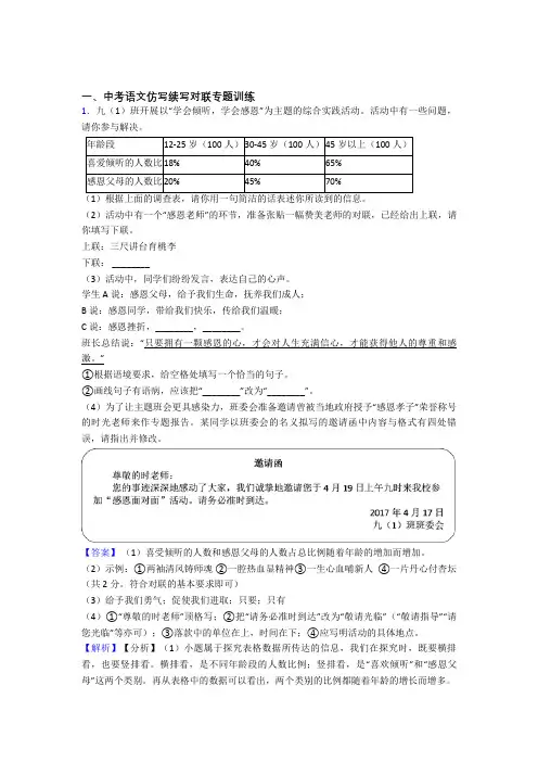 部编人教版中考 语文仿写续写对联专题专题训练训练试题整理及答案