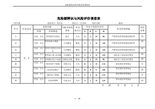 危险源辨识和风险评价调查表
