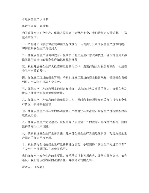 水电安全生产承诺书范文