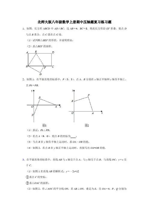 北师大版八年级数学上册期中压轴题复习练习题(含答案) (1)