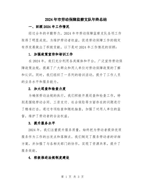 2024年市劳动保障监察支队年终总结