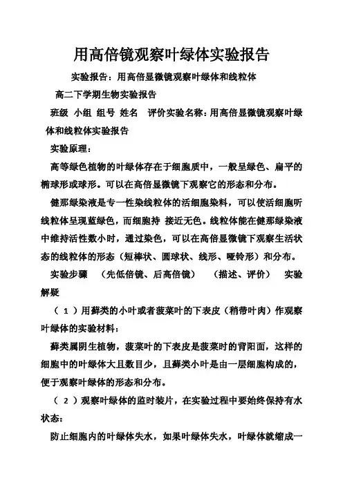 用高倍镜观察叶绿体实验报告