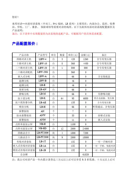 LB内部对讲系统(分线制的)