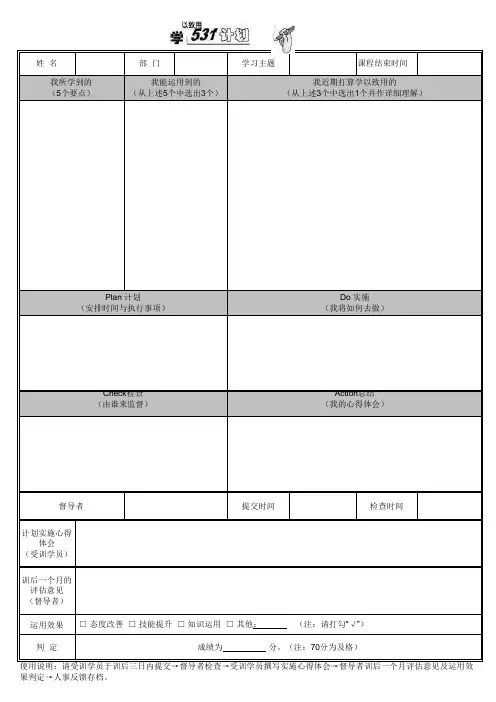 《学以致用531计划表》