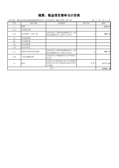 表-18  规费、税金项目清单与计价表2