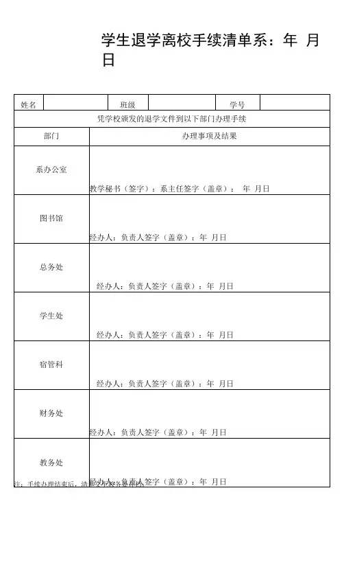 学生退学离校手续清单(模板)