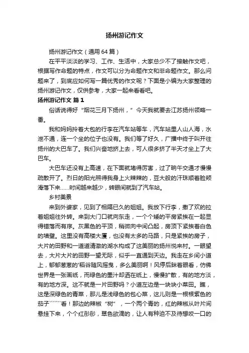 扬州游记作文（通用64篇）