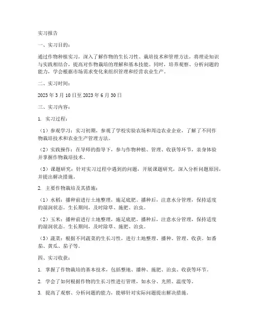 作物种植实习报告