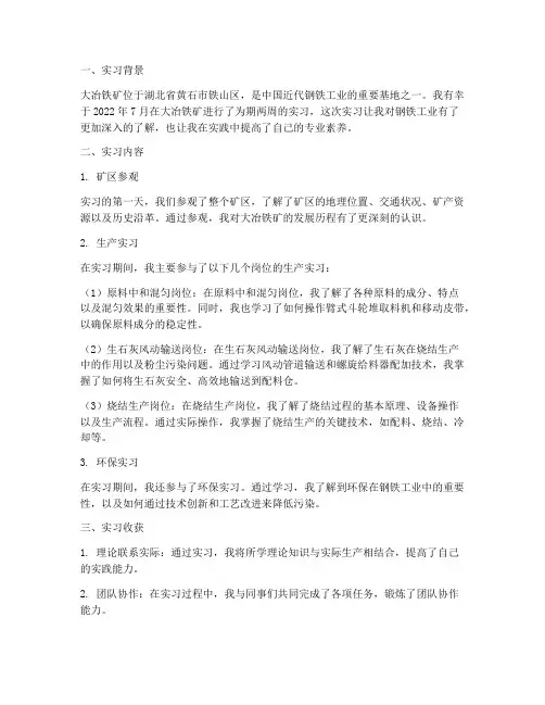 大冶实习报告
