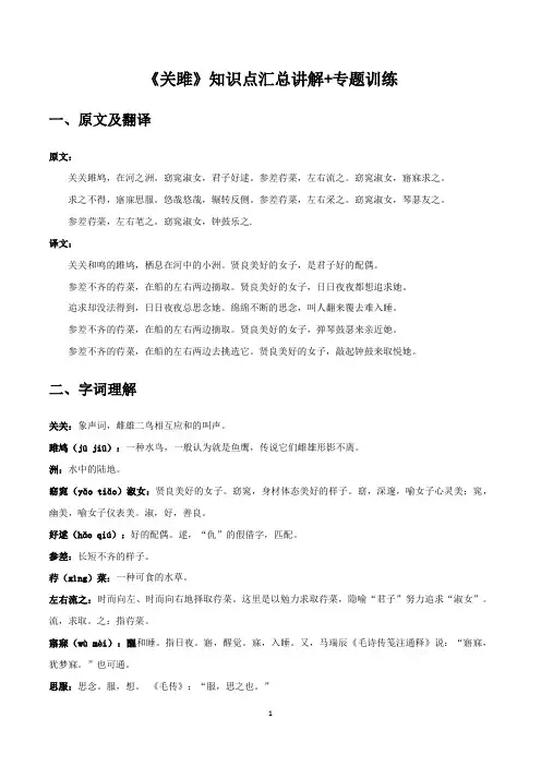 《关雎》知识点汇总讲解