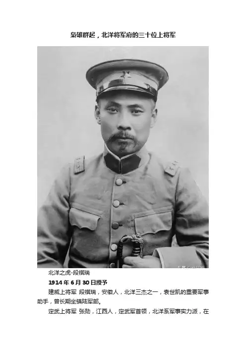枭雄群起，北洋将军府的三十位上将军