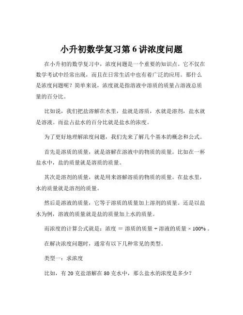 小升初数学复习第6讲浓度问题