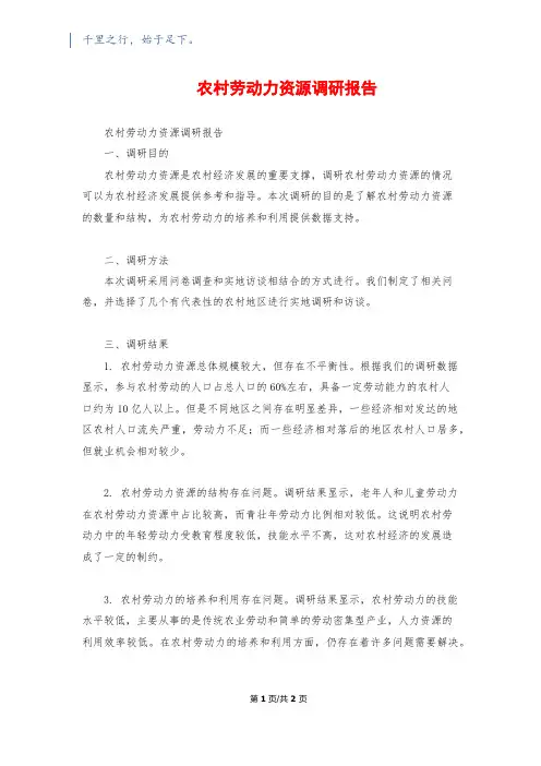 农村劳动力资源调研报告