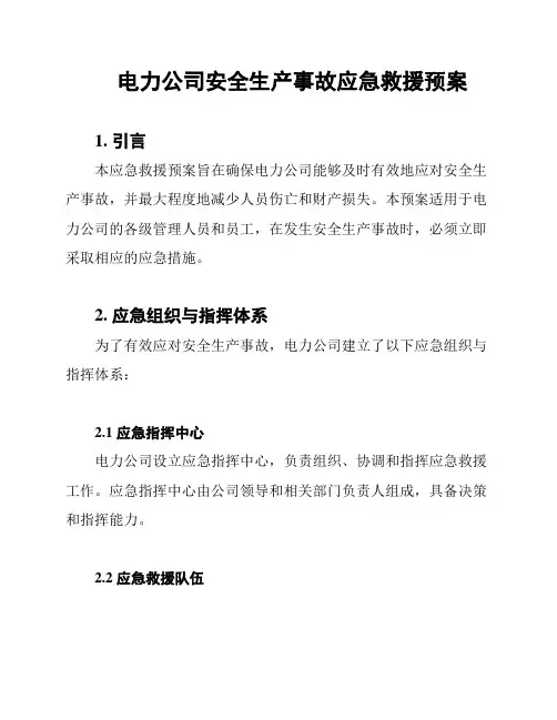 电力公司安全生产事故应急救援预案