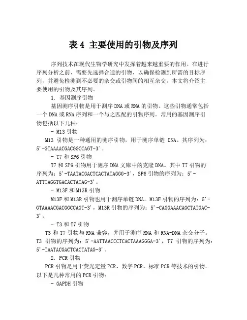 表4 主要使用的引物及序列