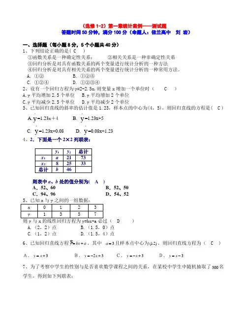 人教新课标高中数学选修1-2第一章测试题及答案
