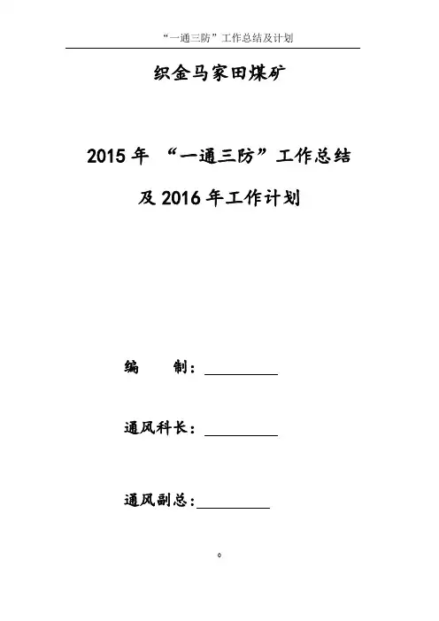 2015年 一通三防工作总结及2016年工作计划