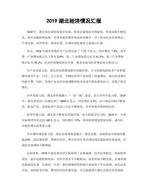2019湖北经济情况汇报