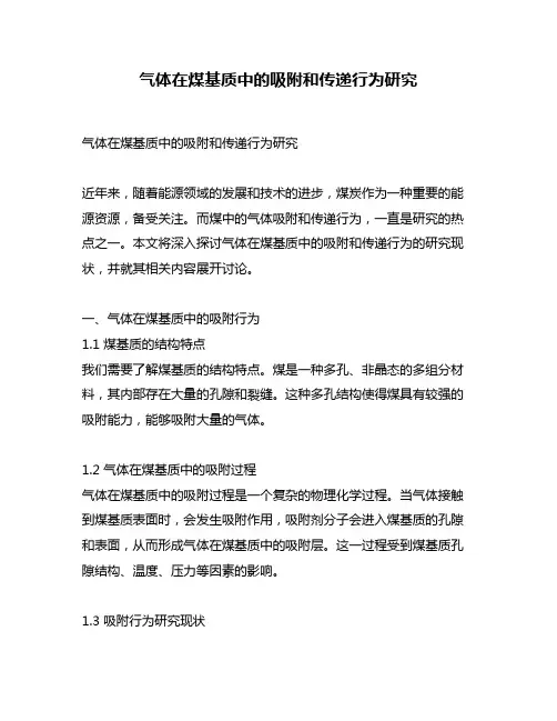 气体在煤基质中的吸附和传递行为研究