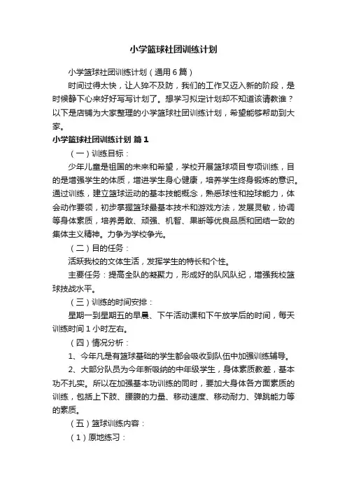 小学篮球社团训练计划