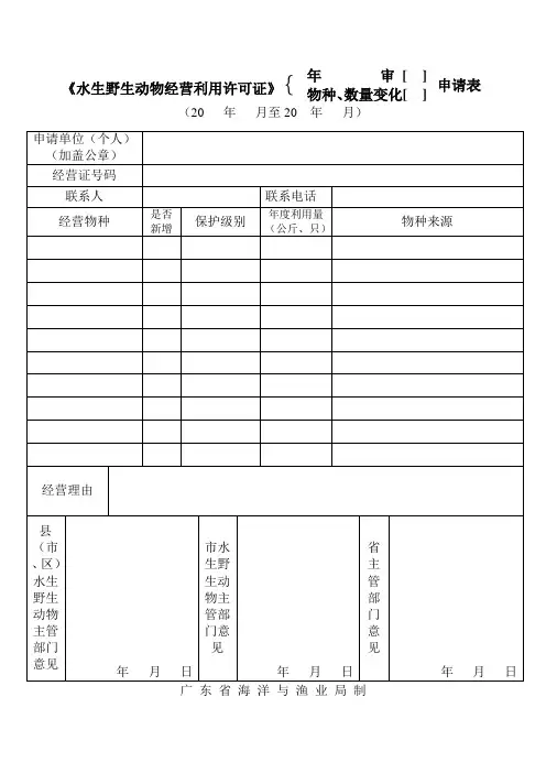 水生野生动物经营利用许可证
