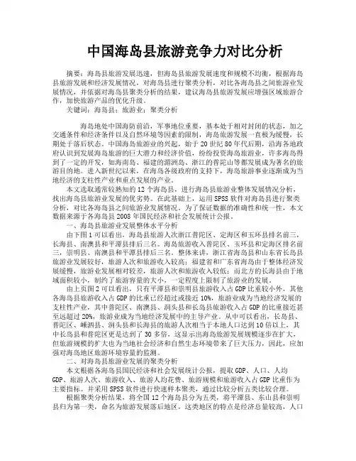 中国海岛县旅游竞争力对比分析