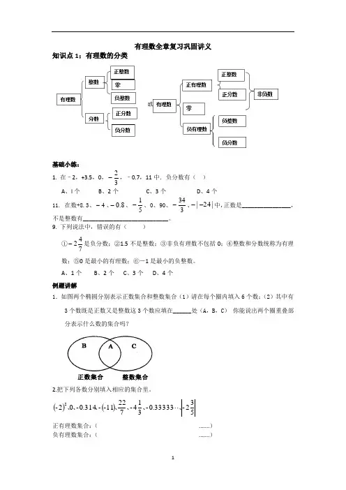 苏科版七年级数学上册第2章：有理数全章复习讲义