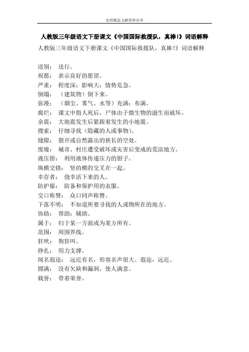 人教版三年级语文下册课文中国国际救援队真棒!词语解释