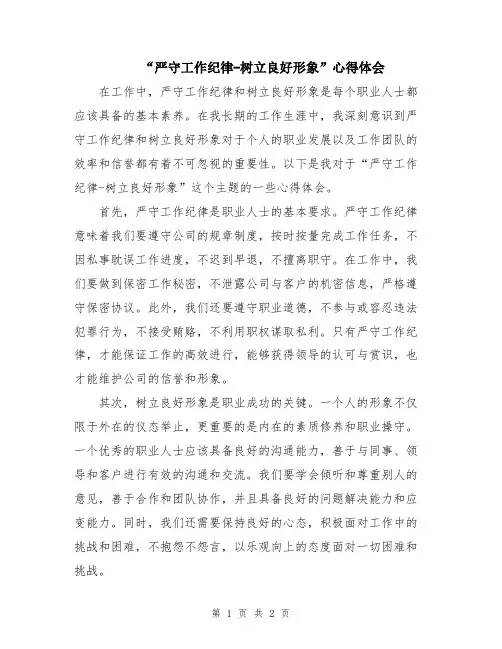 “严守工作纪律-树立良好形象”心得体会