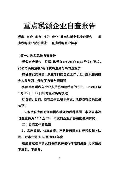 重点税源企业自查报告