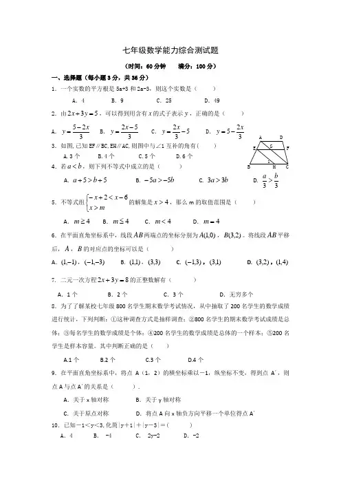 七年级数学能力综合测试题