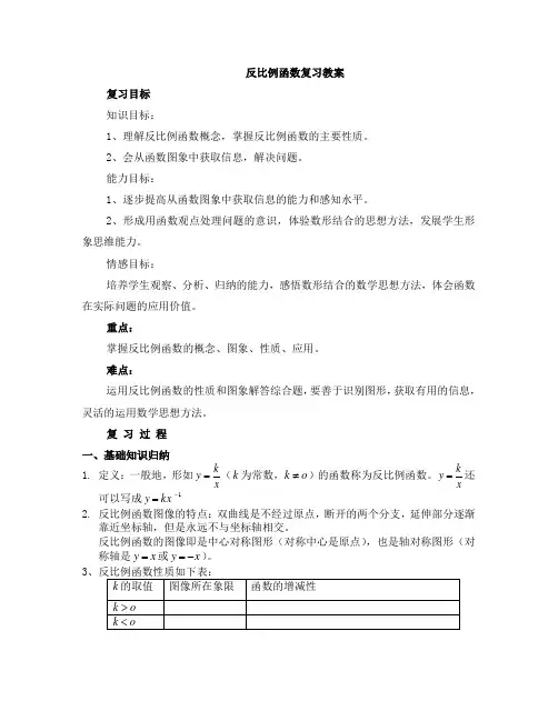 十七章 反比例函数复习教案