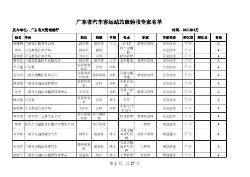 广东省汽车客运站级别验收专家名单