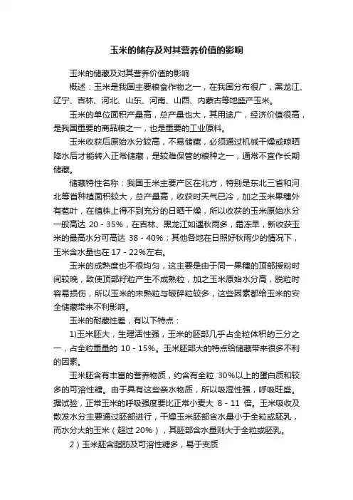 玉米的储存及对其营养价值的影响
