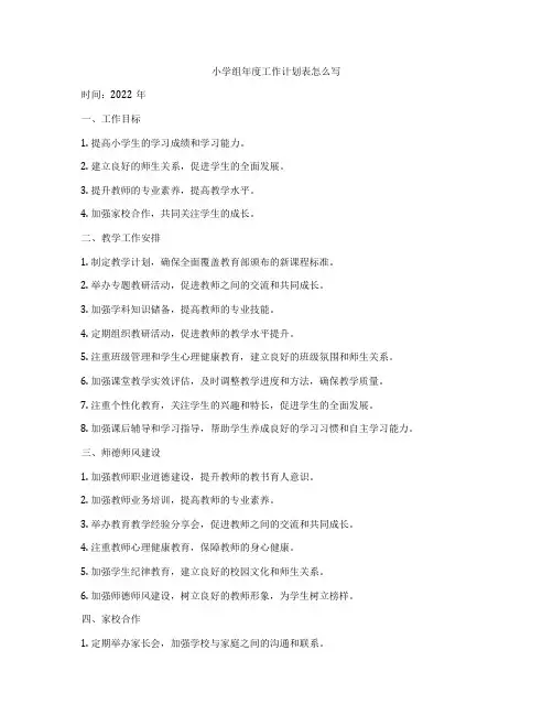 小学组年度工作计划表怎么写