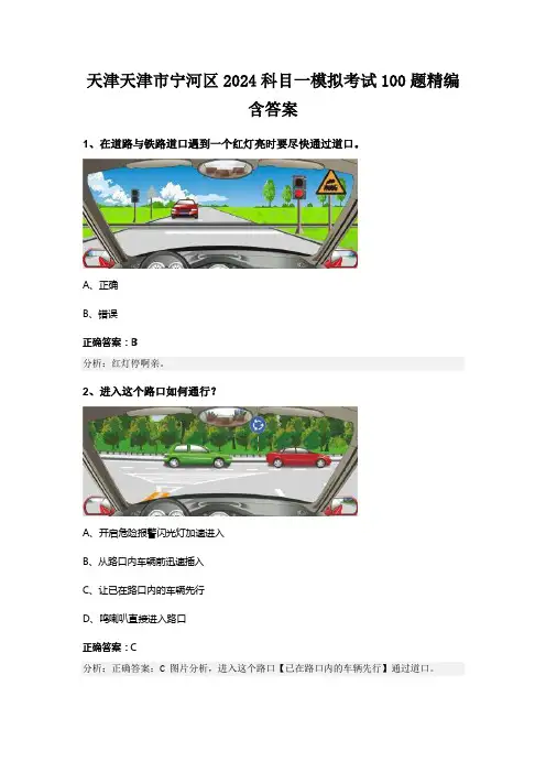 天津天津市宁河区2024科目一模拟考试100题精编含答案